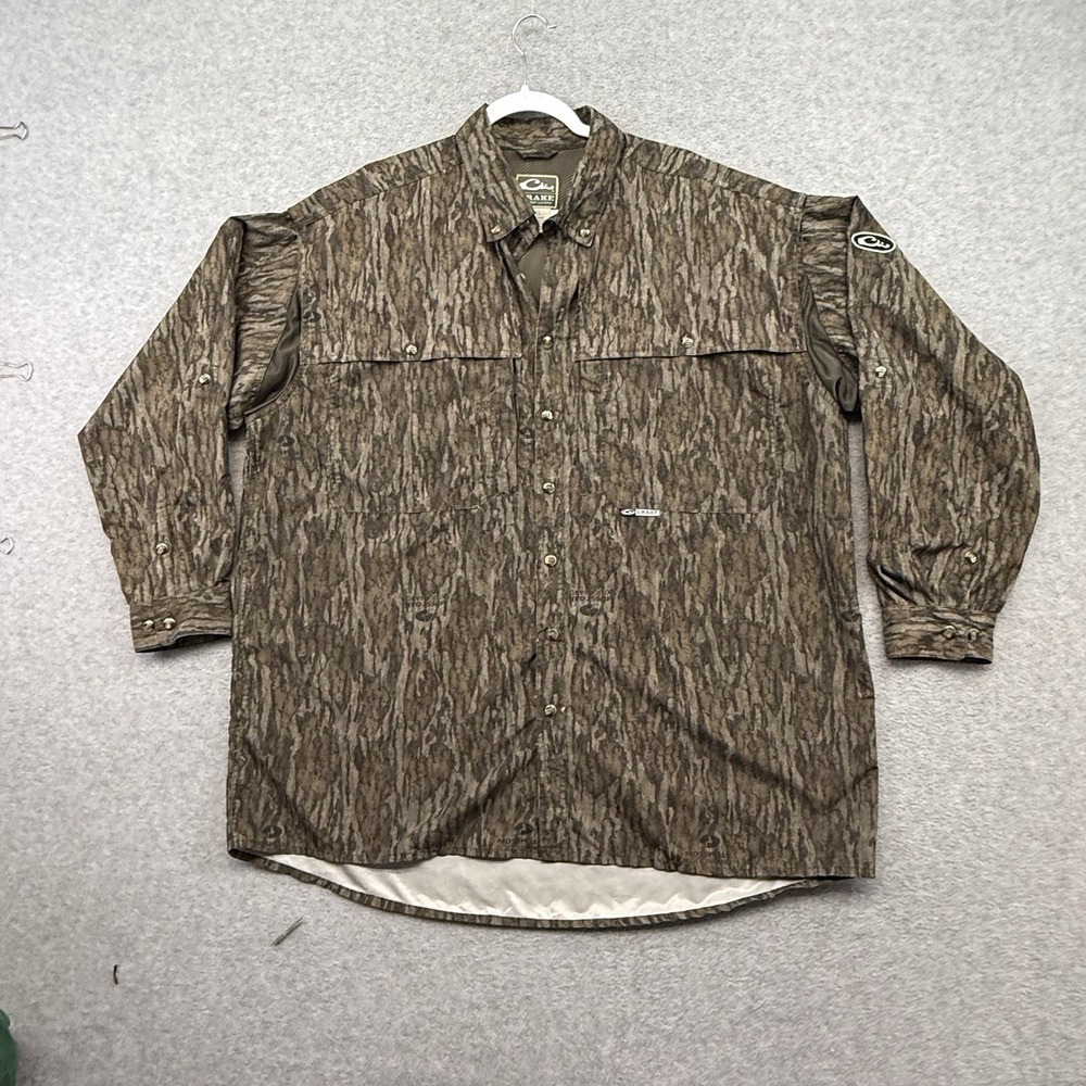 Drake Waterfowl Systems Mossy Oak Bottomland Camo Vented Hunting Shirt Men's 2XL